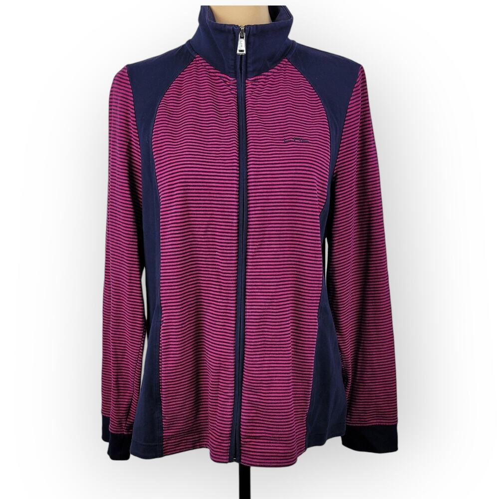 L-RL Lauren Active Ralph Lauren Striped Jacket Size XL Athleisure Preppy Sporty